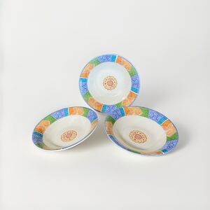 AnythingGoes by Sango Cayenne Rimmed Cereal/ Soup Bowls 7 3/4" Sue Zipkin Set 3